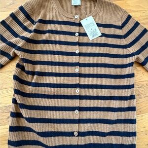a new day Tan and navy blue  Striped Cardigan